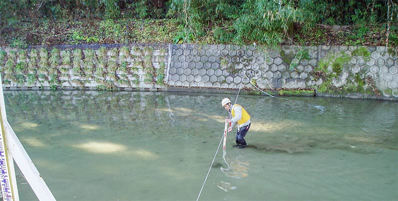 徒渉による流速測定